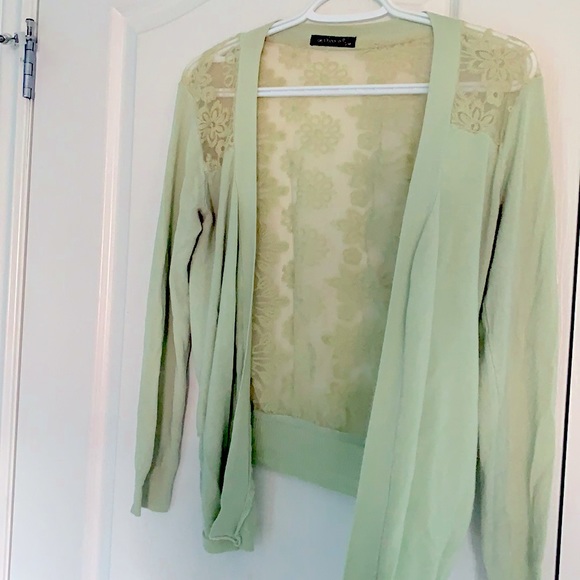 Green lace detail cardigan - Picture 1 of 4